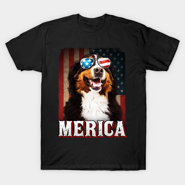 Bernese Mountain Vintage American Flag 4th Of July T-Shirt by snnt